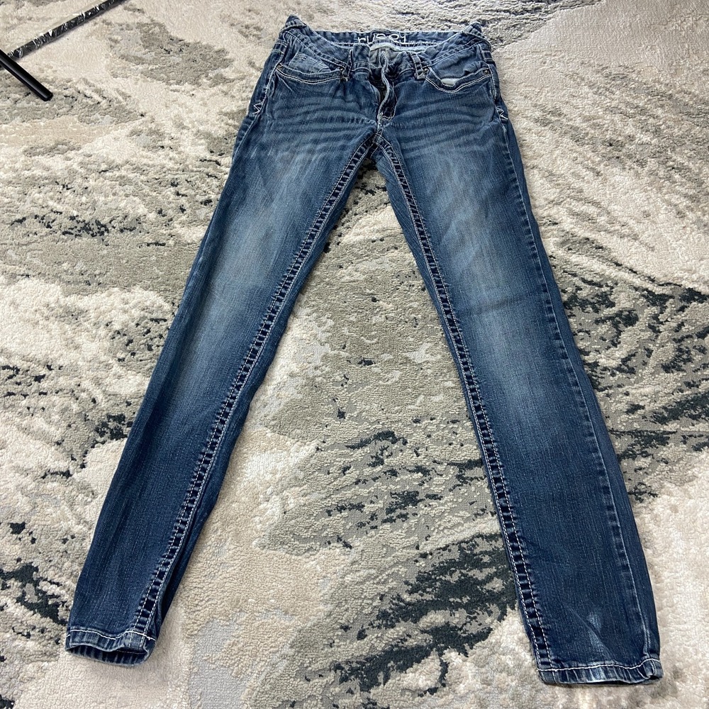 Vintage Y2K Rue21 Jeans Womens 3/4 Blue Denim Cotton Stretch Low Rise Skinny Leg